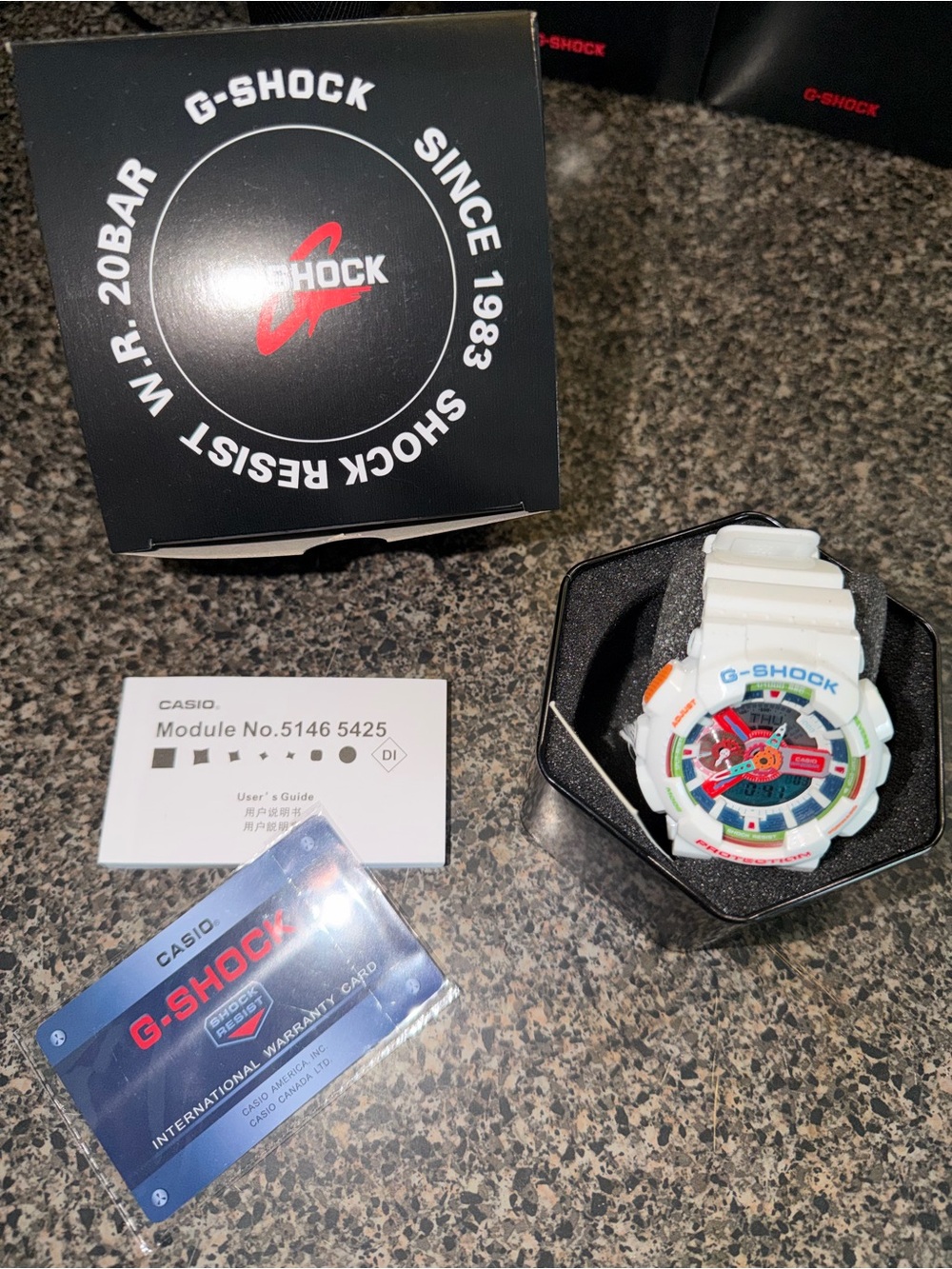 G-Shock White Watch with Multicolor Dial Accents